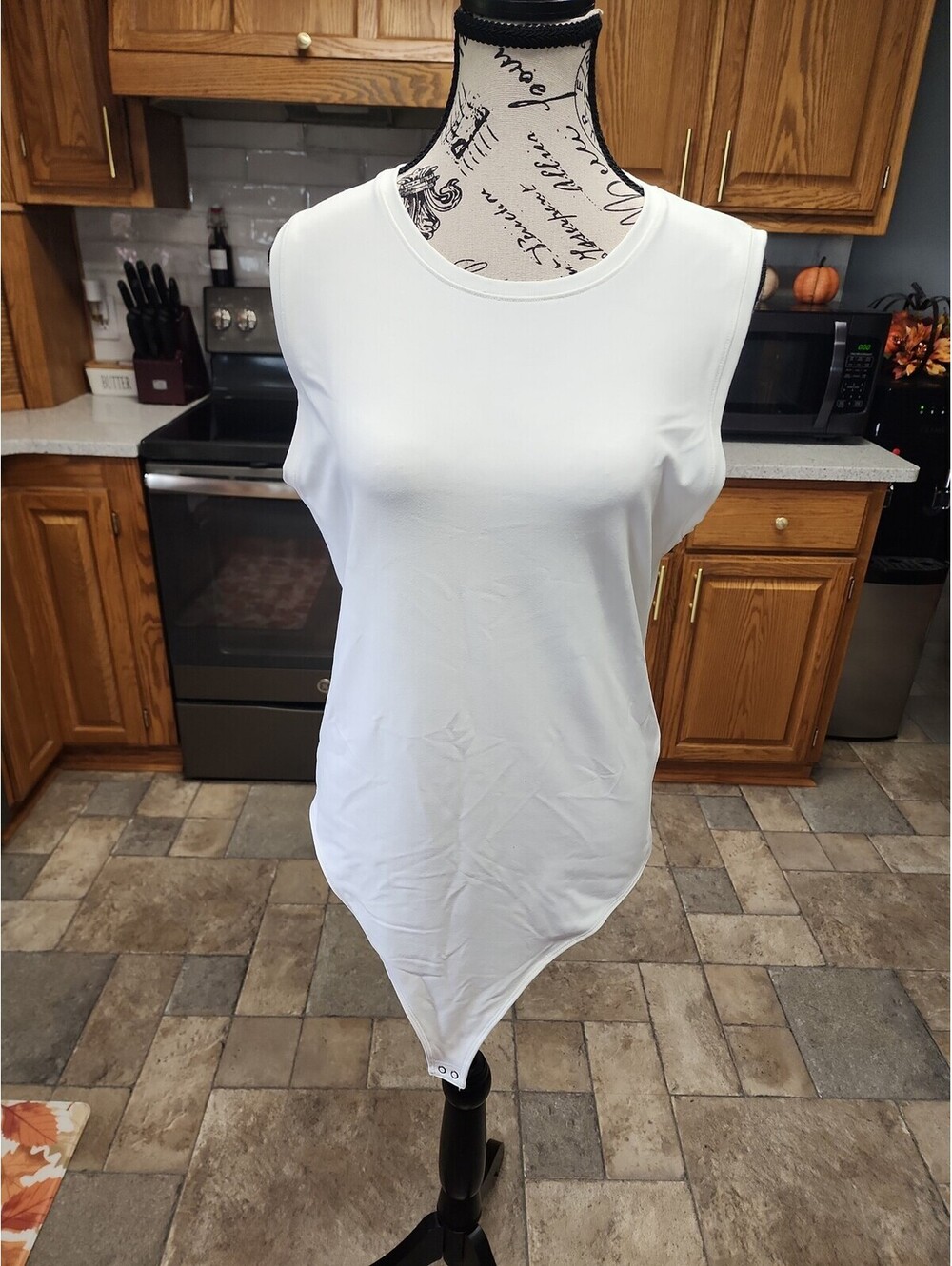 Women's White Sleeveless Bodysuit Tank Top